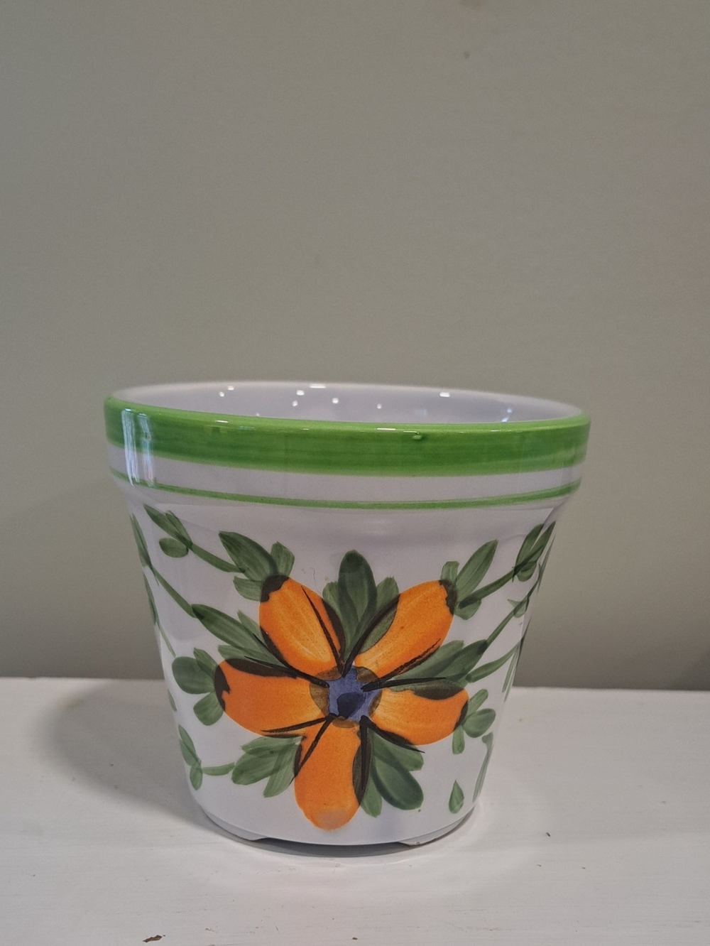 Vtg. 70s Hand Painted Ceramic Cottagecore Boho Witchy Floral Shabby Flower Pot.